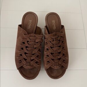 Michael Kors Brown Suede Block Heel Sandals